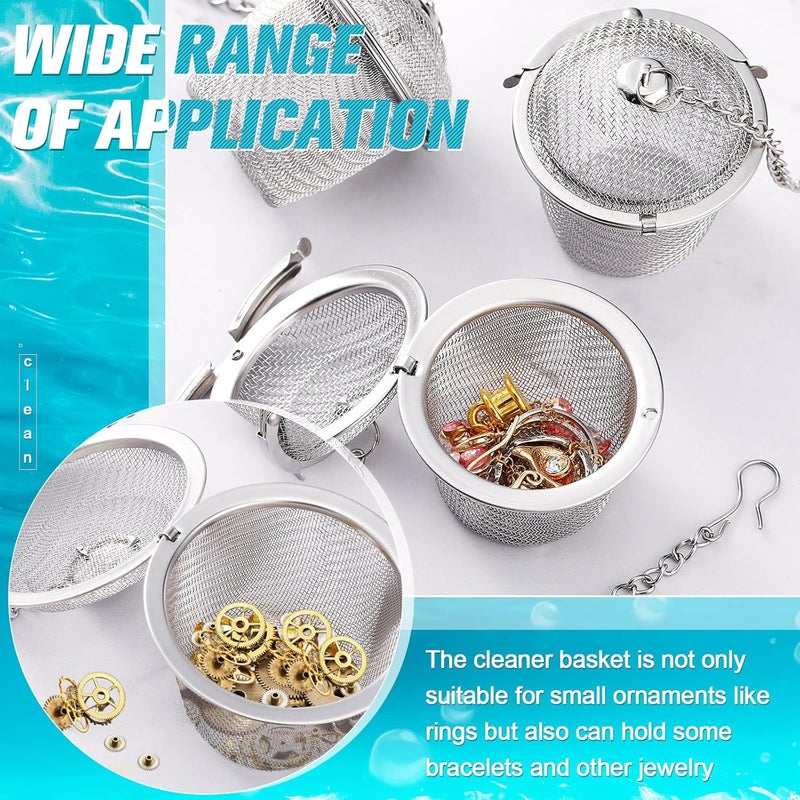 Potchen 6 Pcs Jewelry Cleaner Baskets Stainless Steel Jewelry Steam Cleaner Baskets for Watch Parts Small Items Cleaning Solution with Lock and Hook, 1.57 x 1.77 Inch(Silver) - Image 3